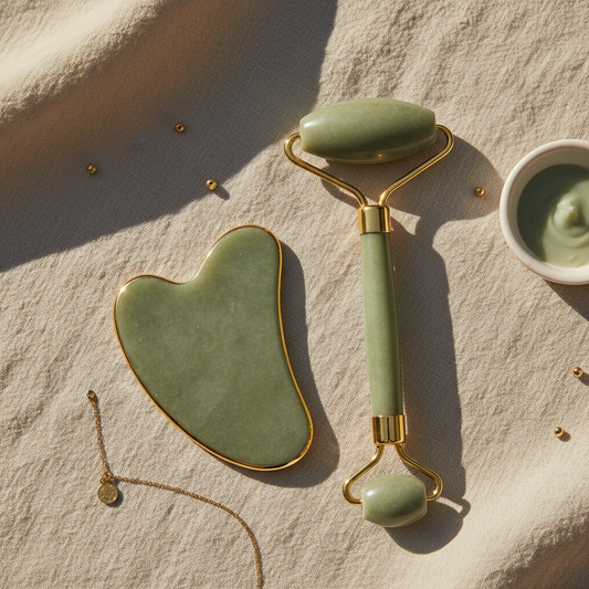 Solairis™ - Kit Gua Sha & Rouleau Jade — Rituel Sculptant Visage & Corps